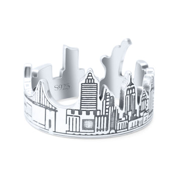 Filigree New York Skyline Popular Landmarks Oxidized Band Thumb Ring